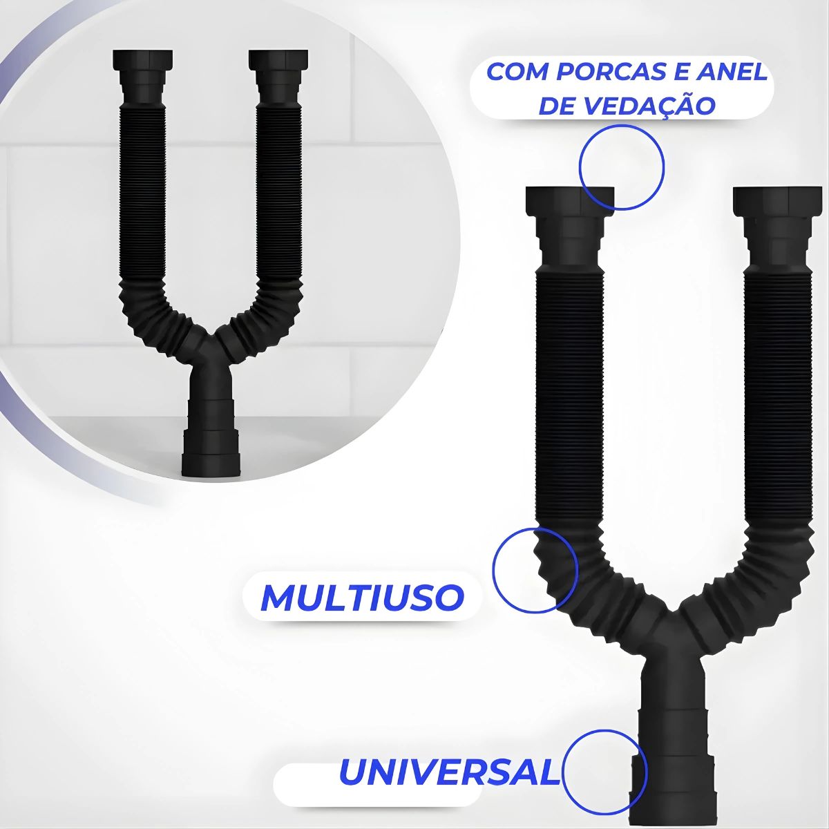 Sifão Tubo Extensível Duplo Black 7208 Censi
