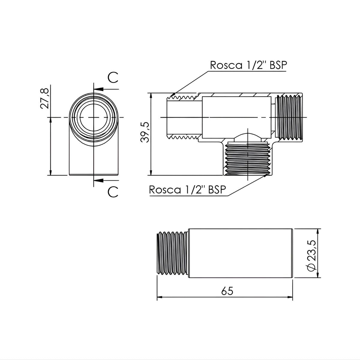 Tê Cromado 1/2" (20 mm) Censi