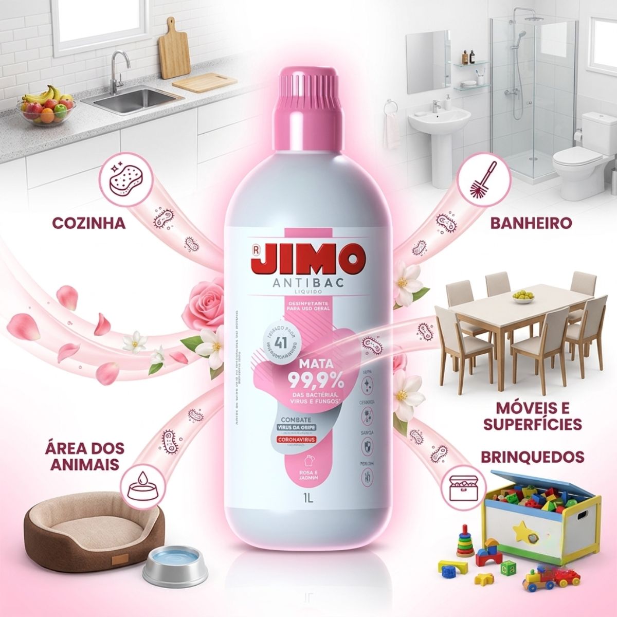 AntiBac Líquido Rosa e Jasmim 1L Jimo