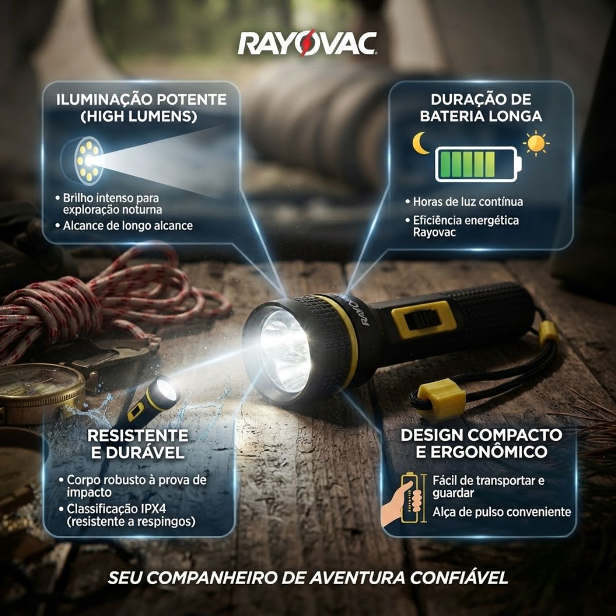 Lanterna Tri-LED Pequena 2 Pilhas AA Rayovac