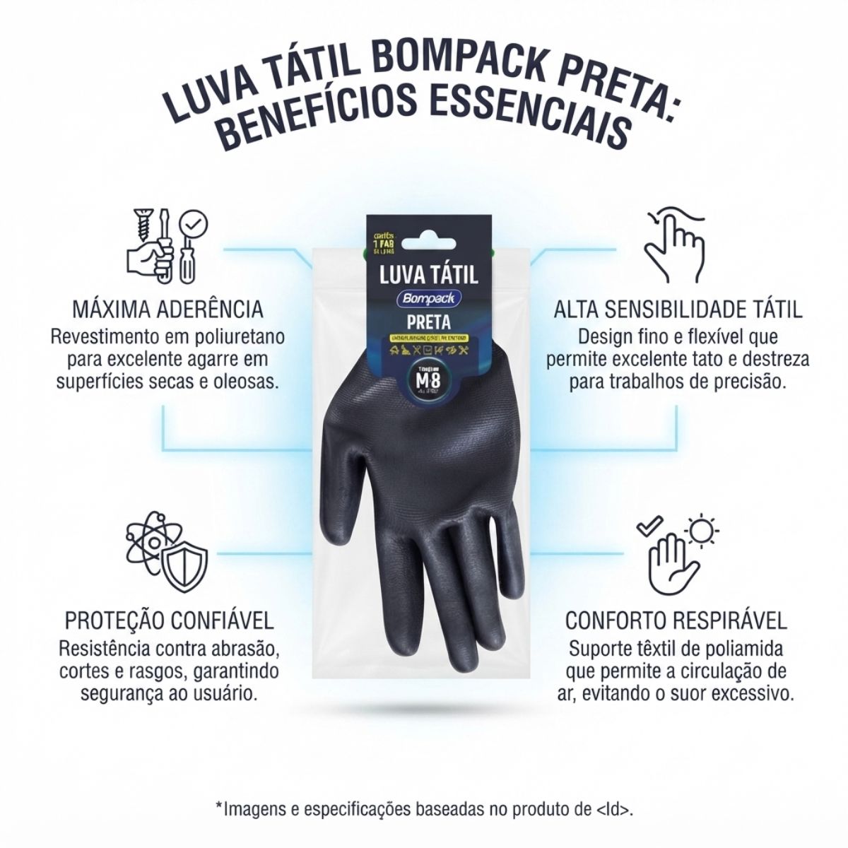 Luva Tátil PU Tamanho M Preta Bompack