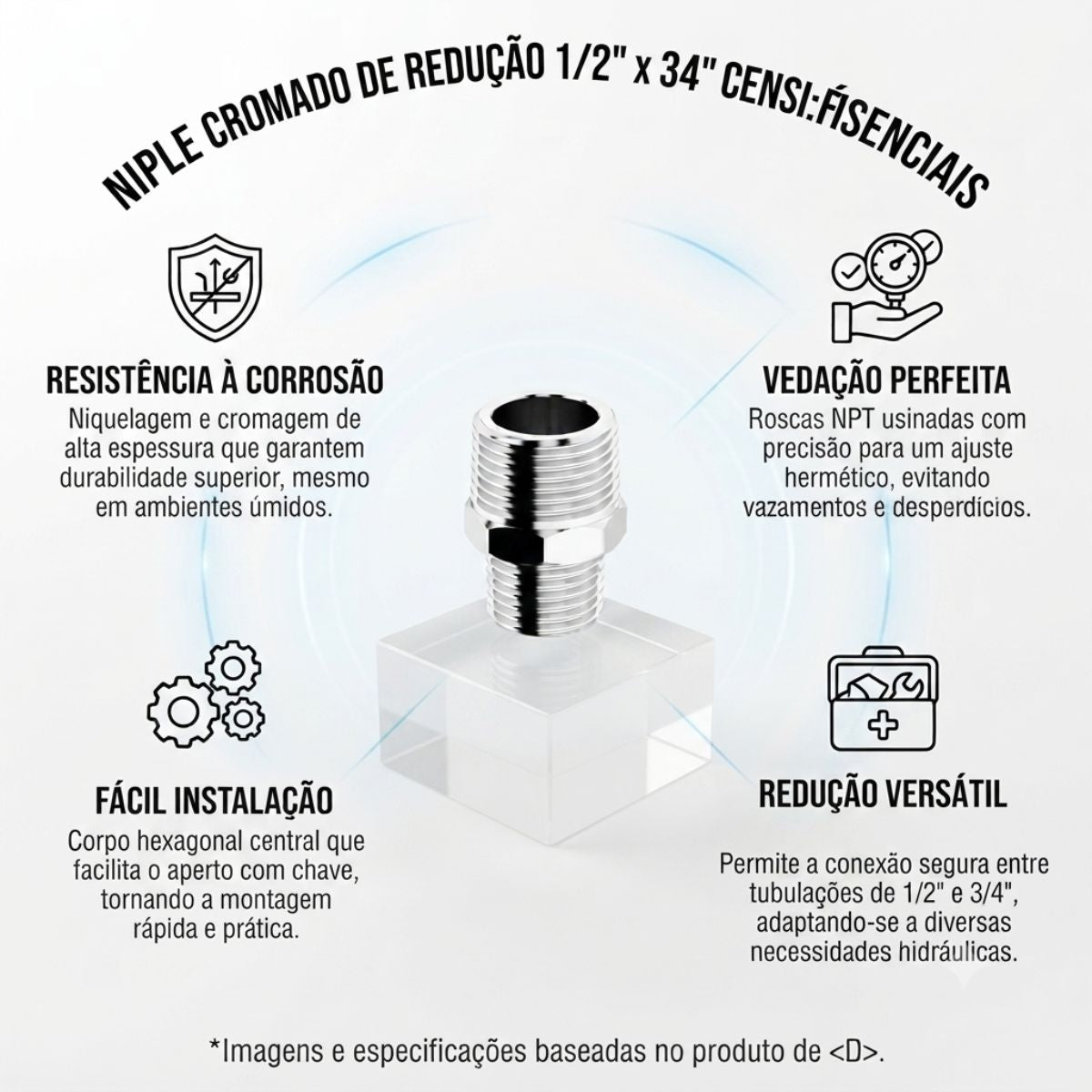 Niple Cromado de Redução 1/2" x 3/4" Censi