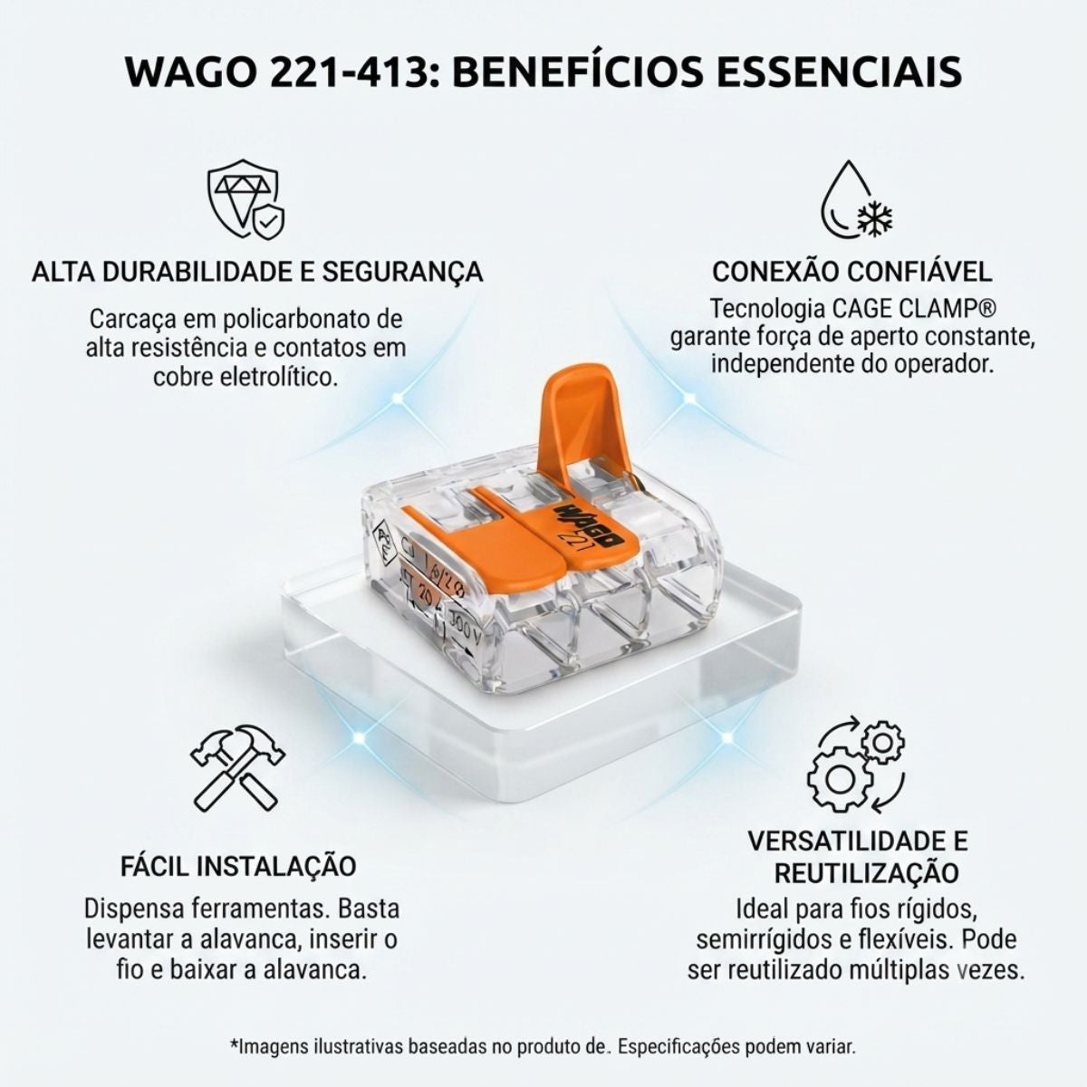 Kit 4 Conectores de Emenda 3 Polos 4 mm Wago