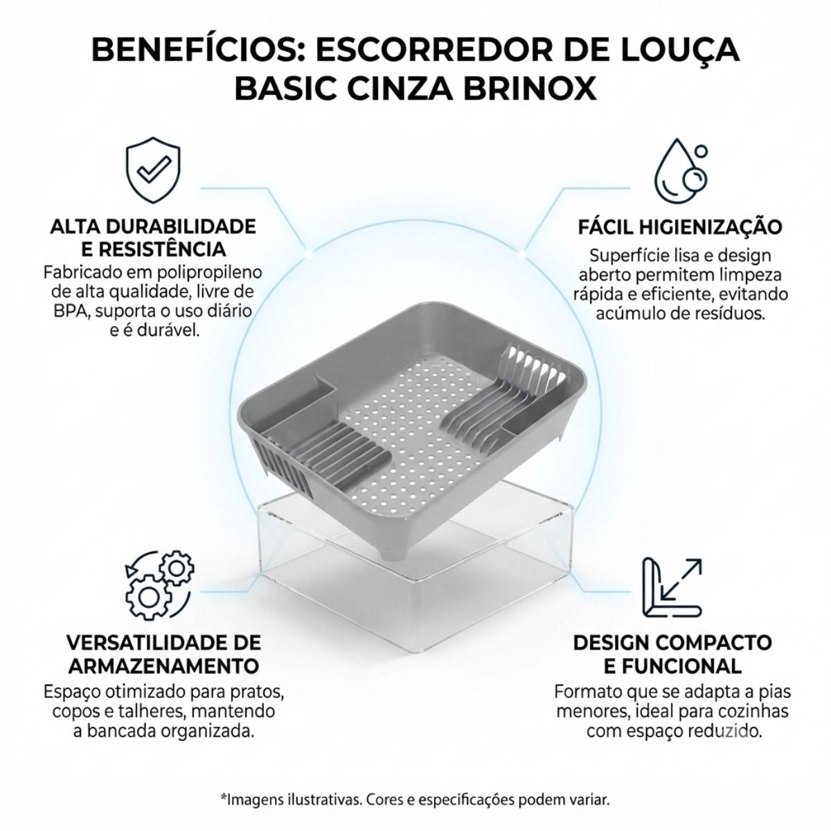 Escorredor de Louça Basic Cinza Brinox
