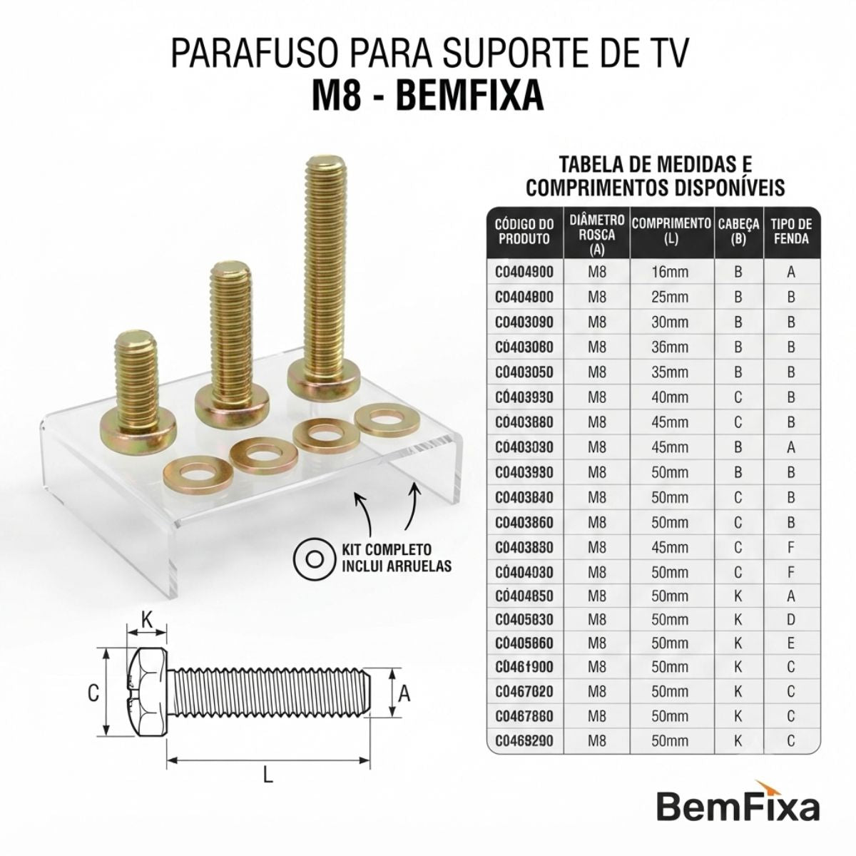Parafuso para Suporte de TV M8 BemFixa