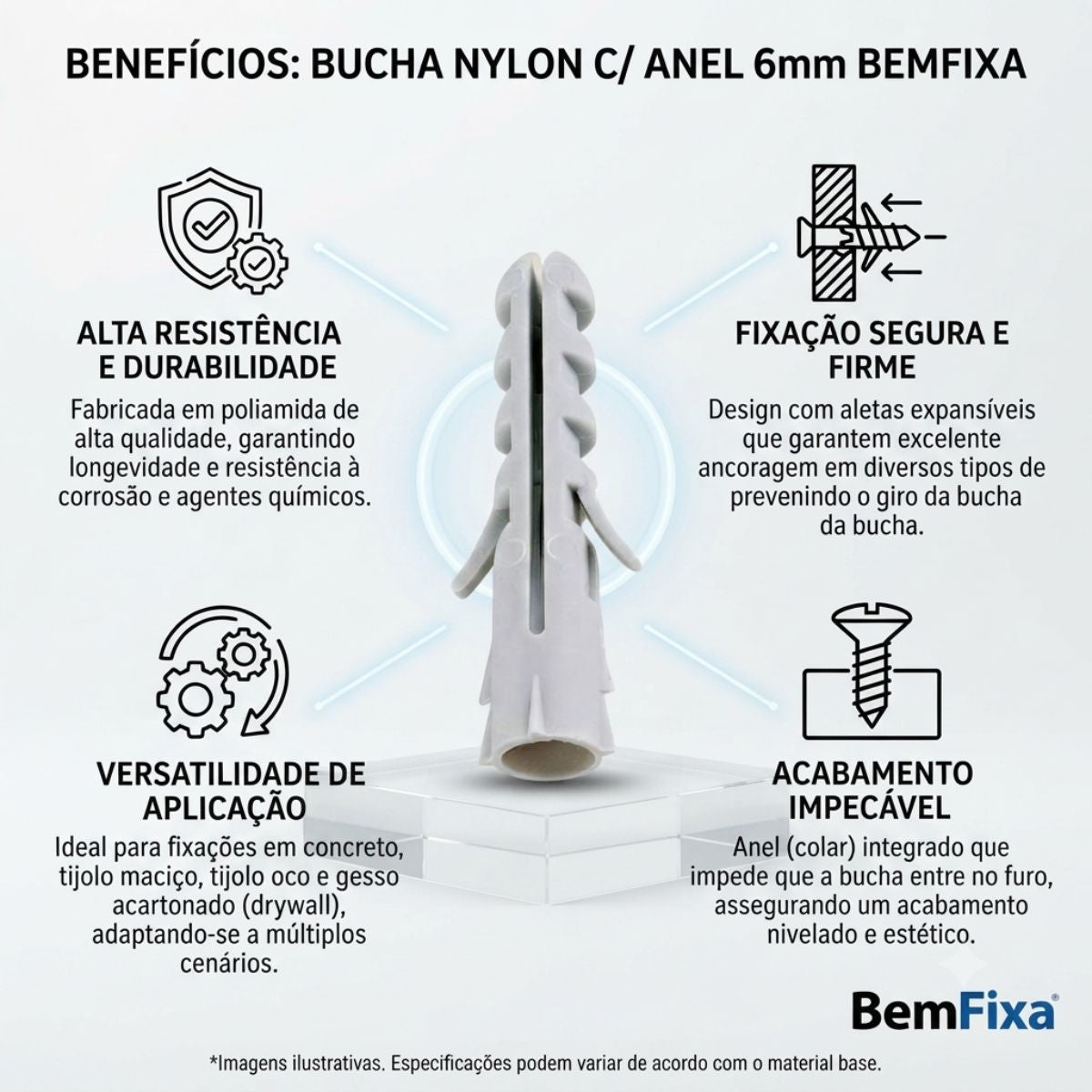 Bucha Nylon C/ Anel 6mm BemFixa
