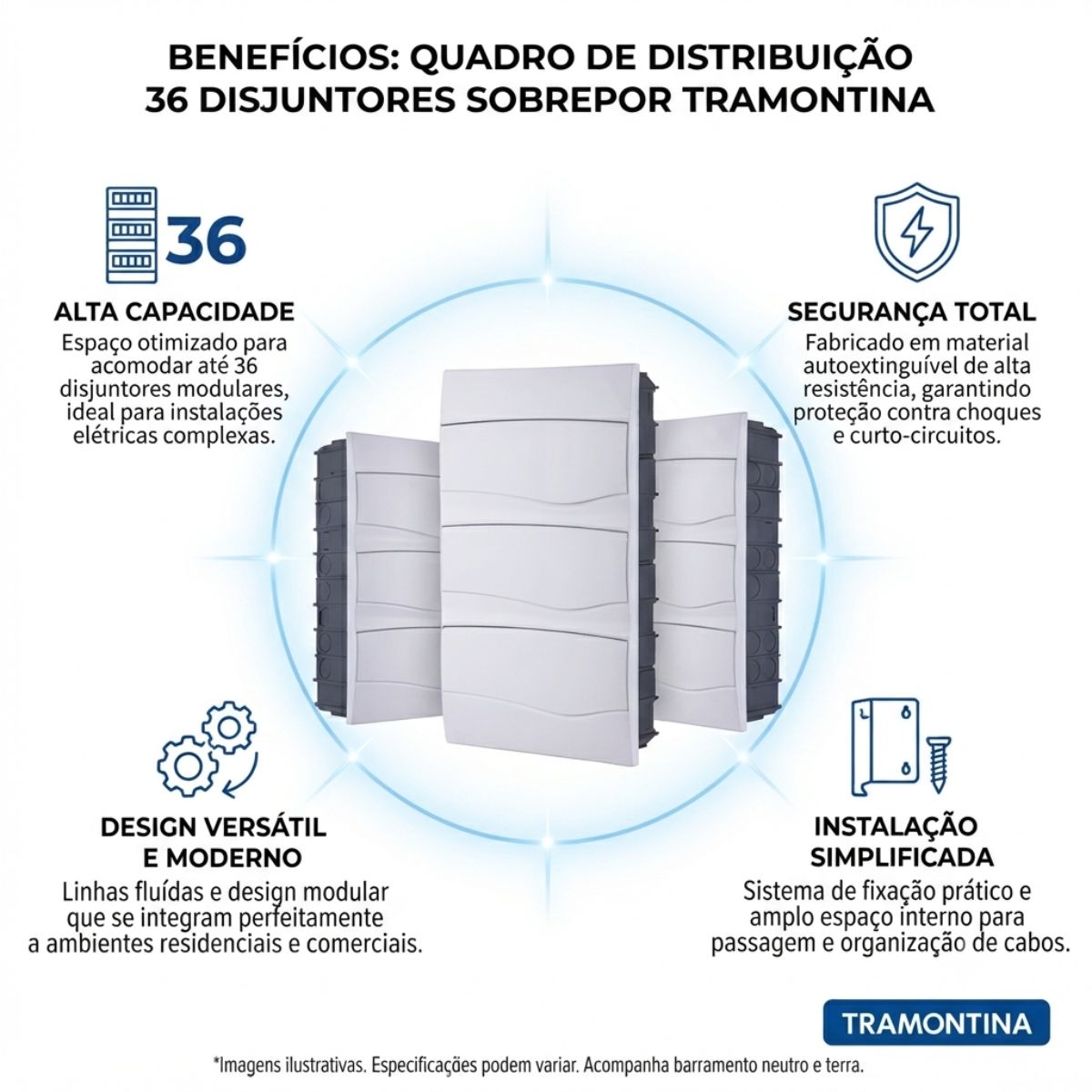 Quadro de Distribuição 36 Disjuntores Sobrepor Tramontina