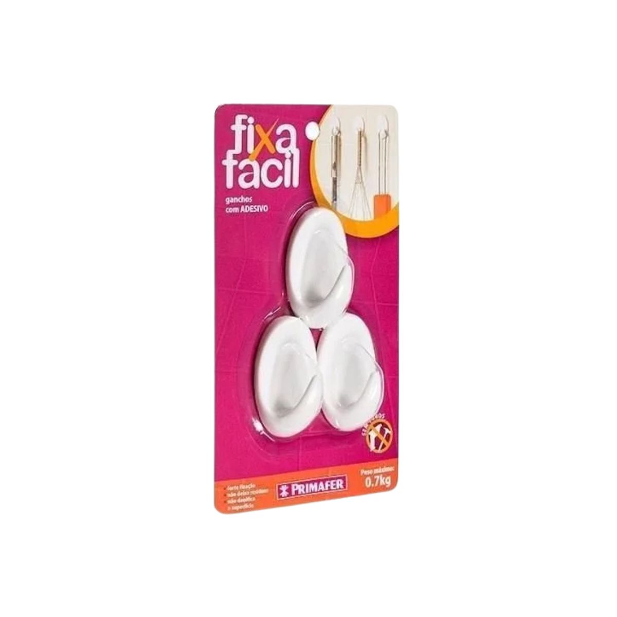 Gancho Adesivo Fixa Fácil 0,7kg C/ 3 Pcs Atlas