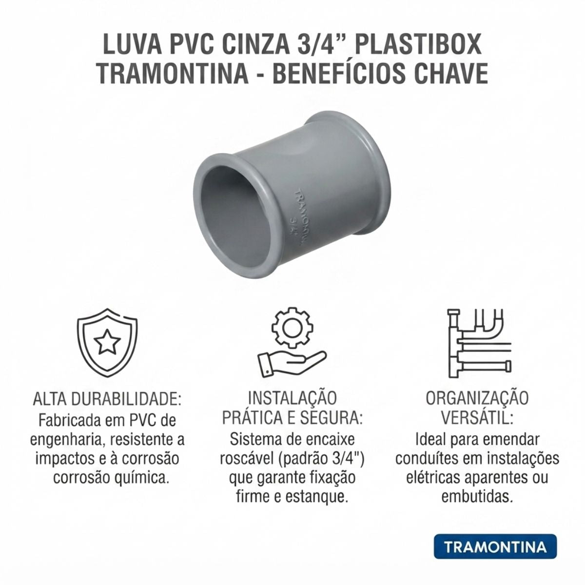 Luva PVC Cinza 3/4" Plastibox Tramontina