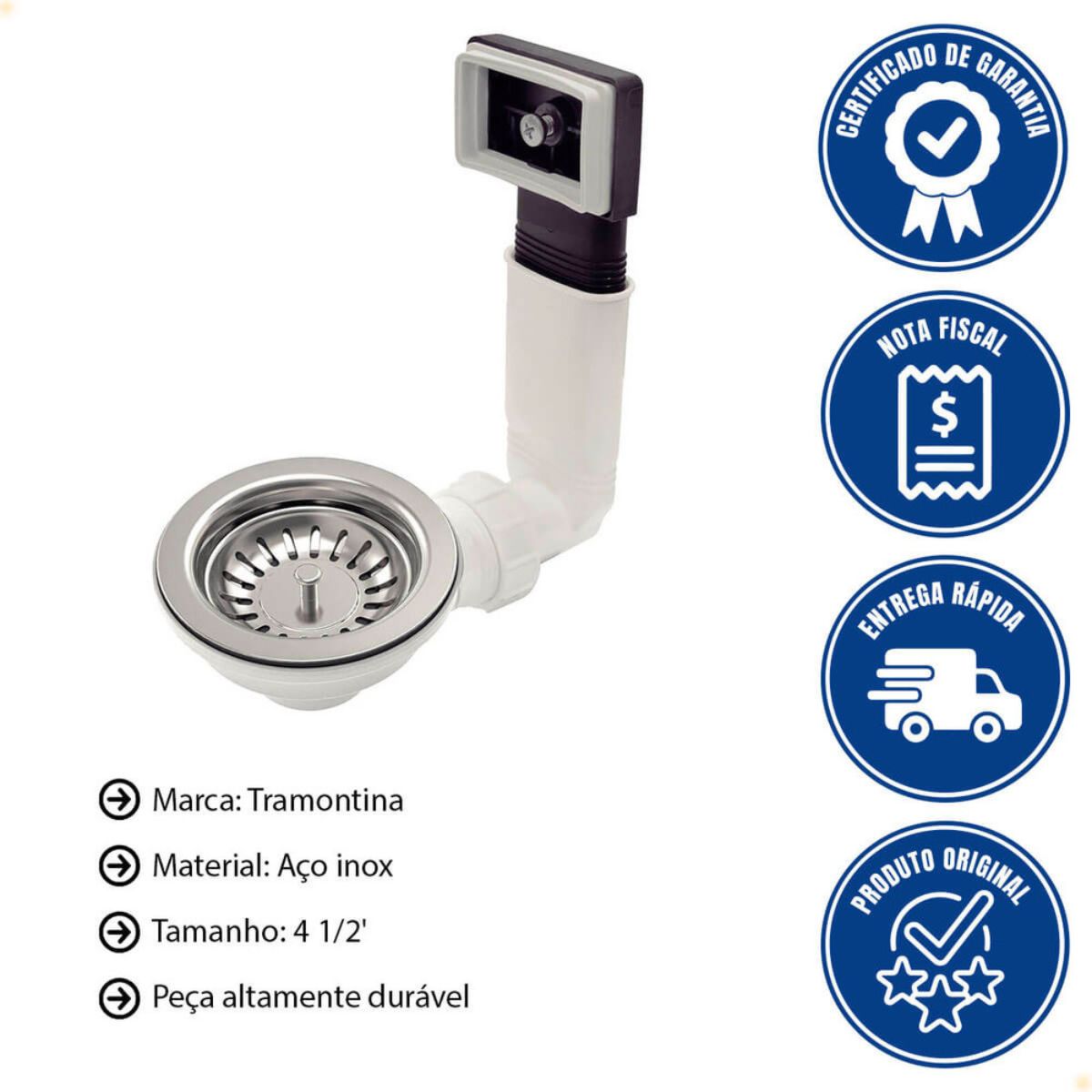 Válvula para Pia Inox 4.1/2" com Escape Tramontina