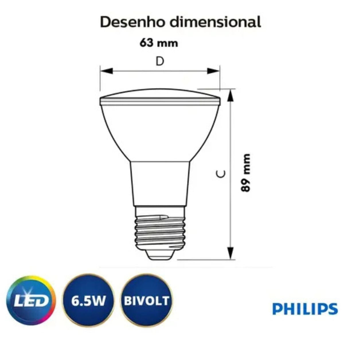 Lâmpada LED Spot PAR20 4,9W 6500K 525lm 100-240V Philips
