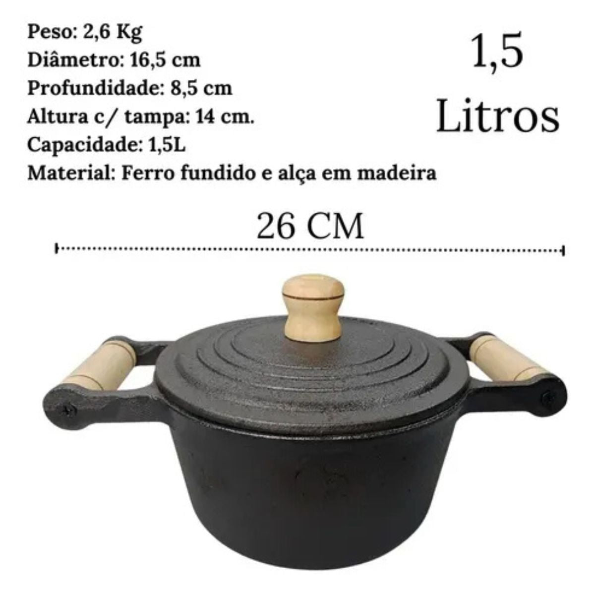 Caçarola de Ferro N16 com 2 Alças de Madeira Santana