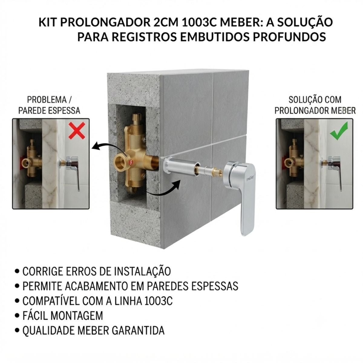 Kit Prolongador de Registro 2cm 1003C Meber