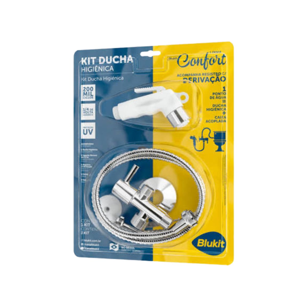 Kit Ducha Pop com Crivo e Flexível Inox 1,20m Branco Blukit