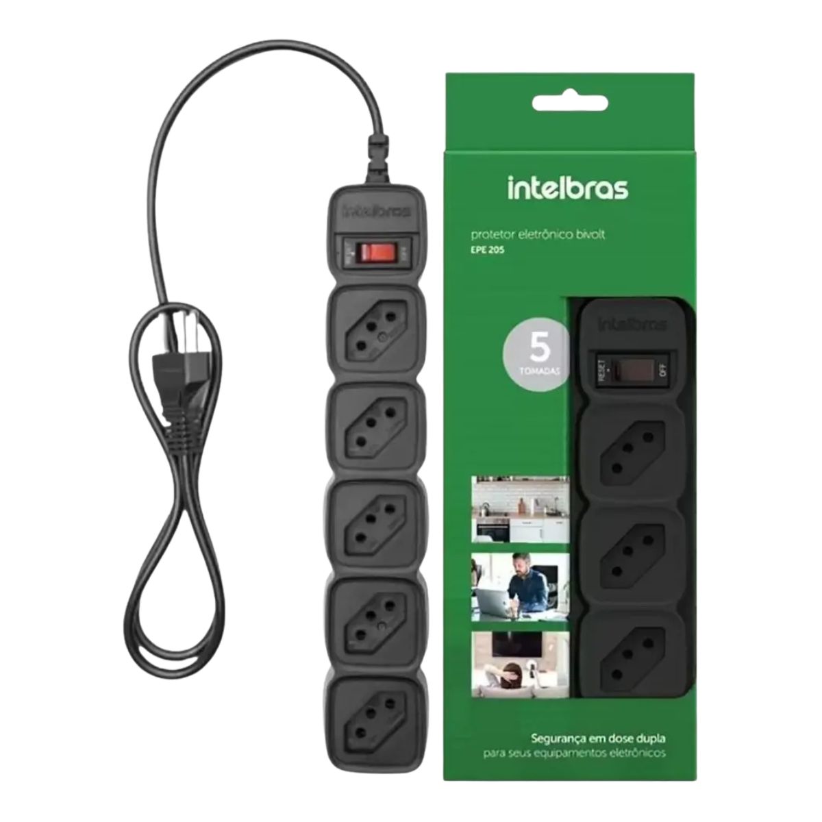 Filtro de Linha com 5 Tomadas EPE 205 Preto 1 Metro Intelbras