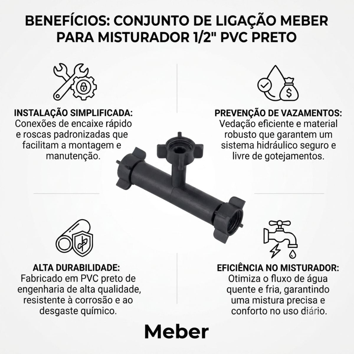 Conjunto de Ligação para Misturador de Lavatório 1/2" PVC Preto Meber