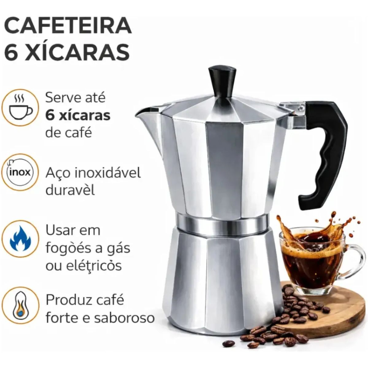 Cafeteira Italiana 6 Xicaras Aluminio Soprano
