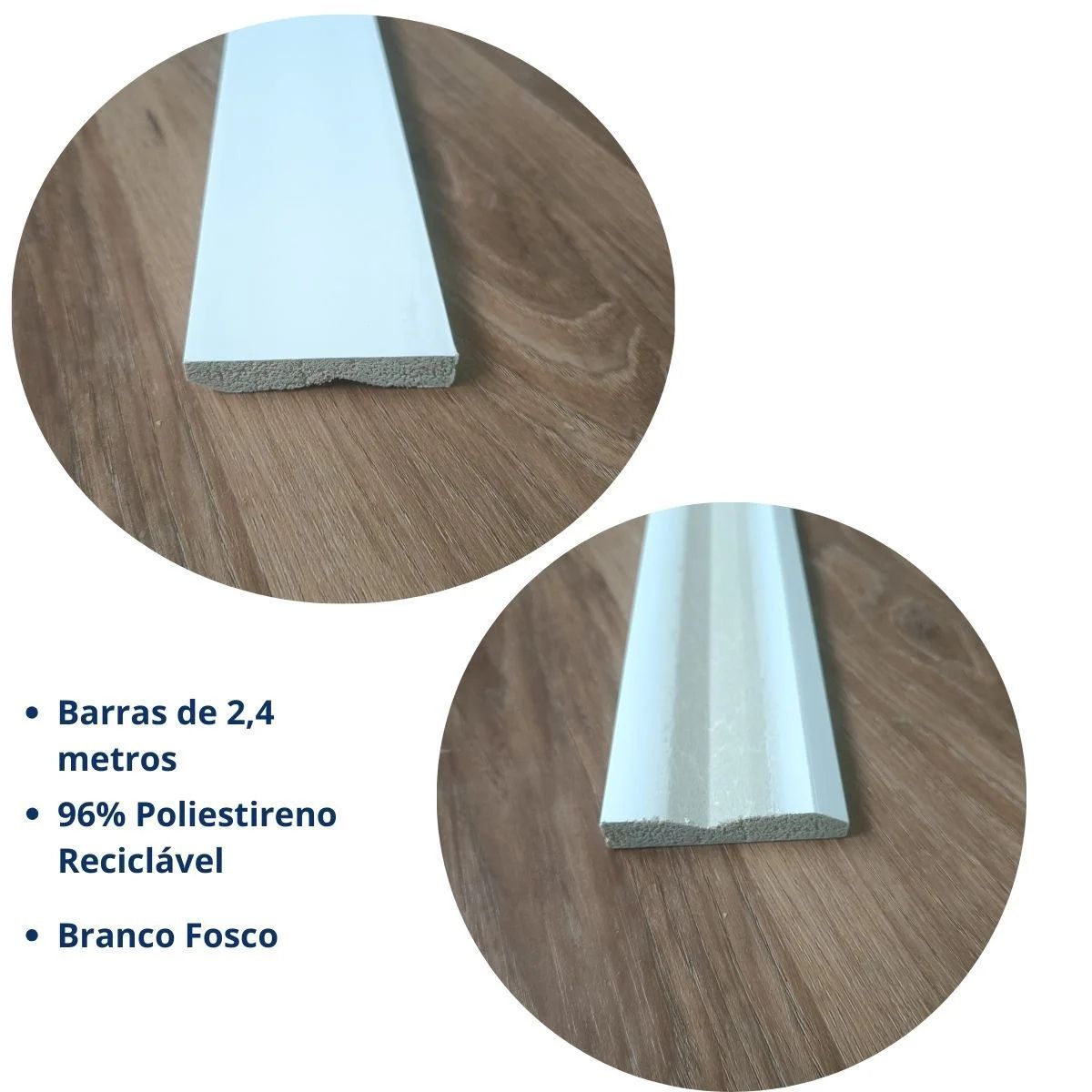 Rodapé Branco Liso 240cm Modelo LEV71 70x13mm Santa Luzia