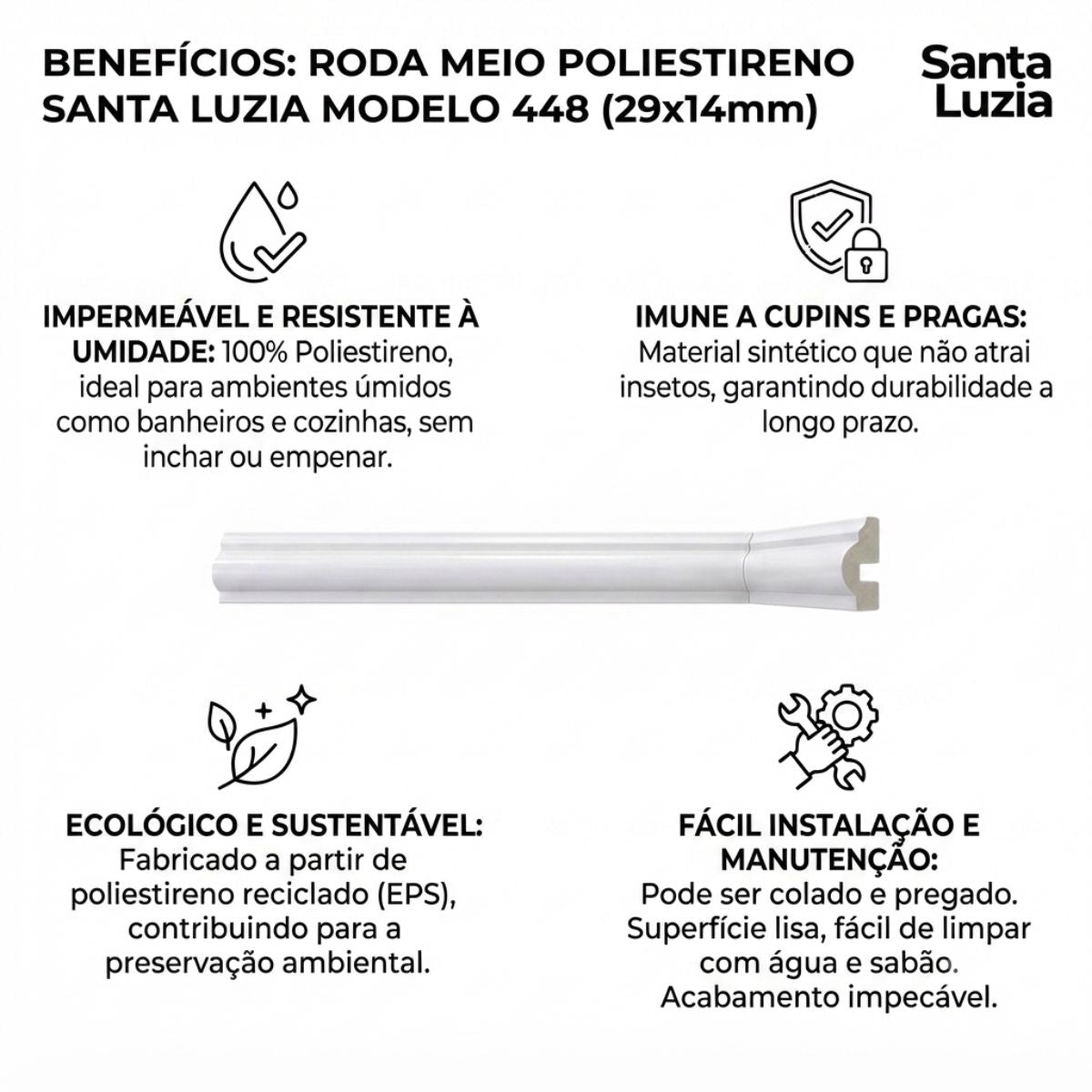 Roda Meio Poliestireno Branco BR 240cm Modelo 448 29x14mm Santa Luzia