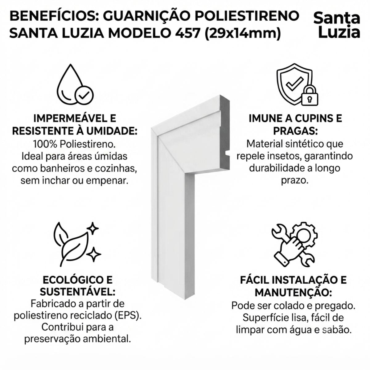 Guarnição Poliestireno Branco BR 240cm Modelo 457 29x14mm Santa Luzia