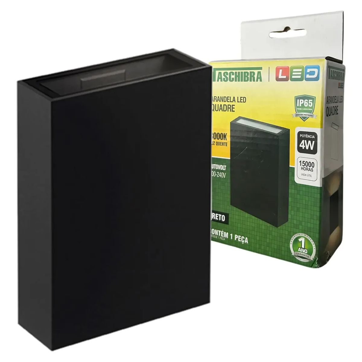 Arandela Led Quadre 3000k Preto Taschibra