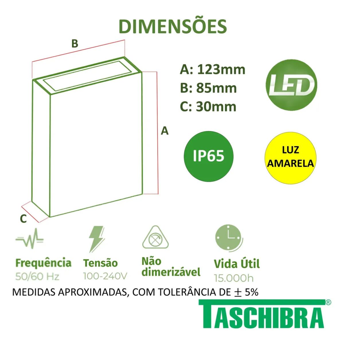 Arandela Led Quadre 3000k Preto Taschibra