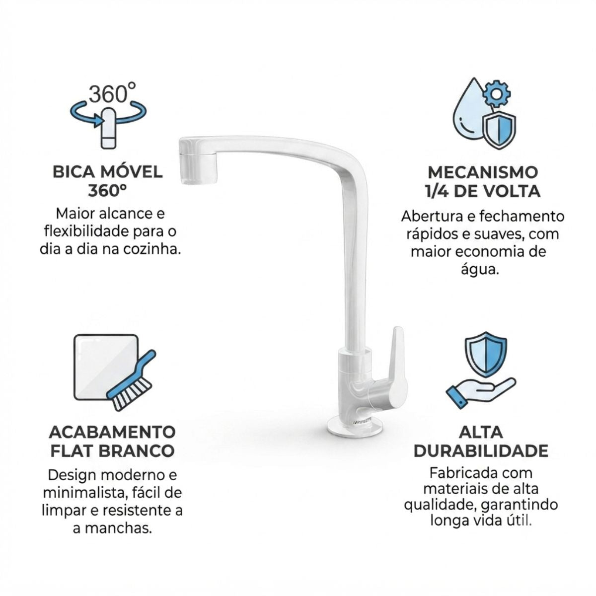Torneira para Cozinha de Mesa Bica Alta Móvel 1167 F71 Flat Branca Lorenzetti