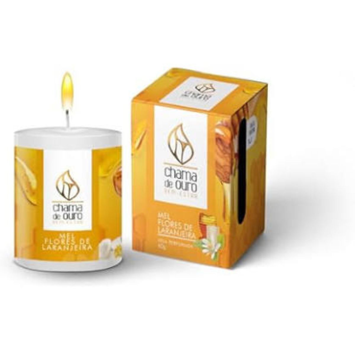 Vela Perfumada Premium 60g Mel/Flor De Laranjeira Chama de Ouro