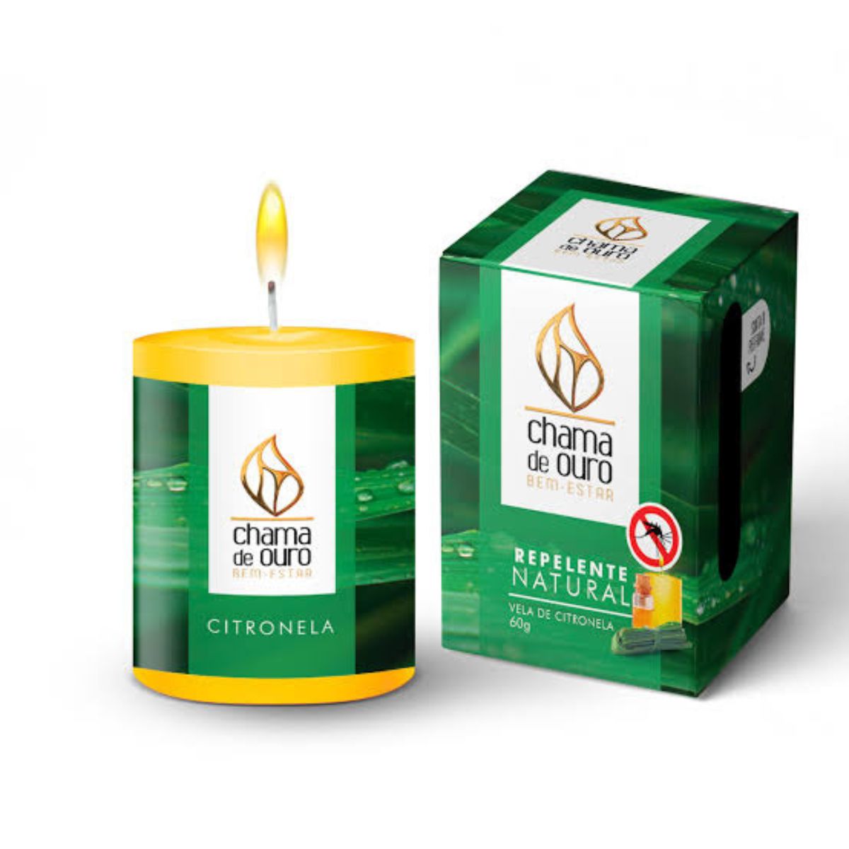 Vela Perfumada Premium 60g Citronela Chama de Ouro