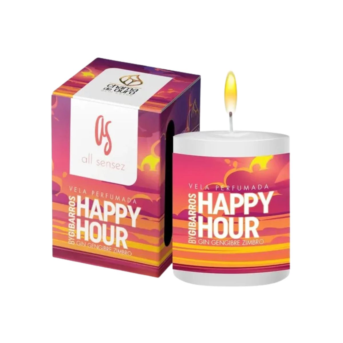 Vela Aromática 60g Happy Hour By Gi Barros Aroma Relaxante Chama de Ouro