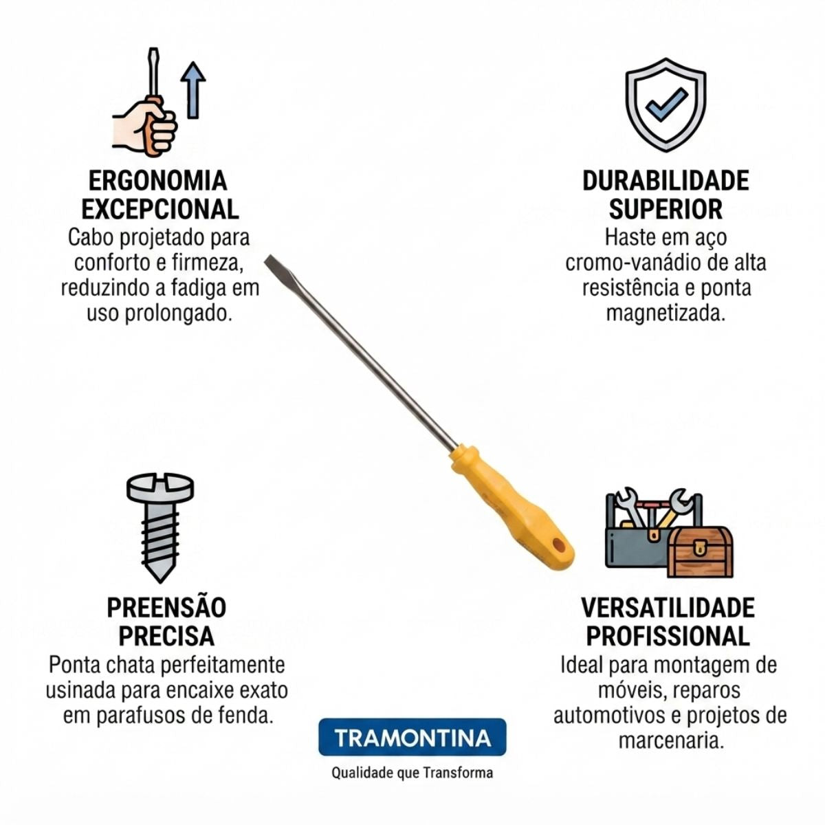 Chave de Fenda Ponta Chata 8 x 200 mm – 5/16" x 8" Tramontina