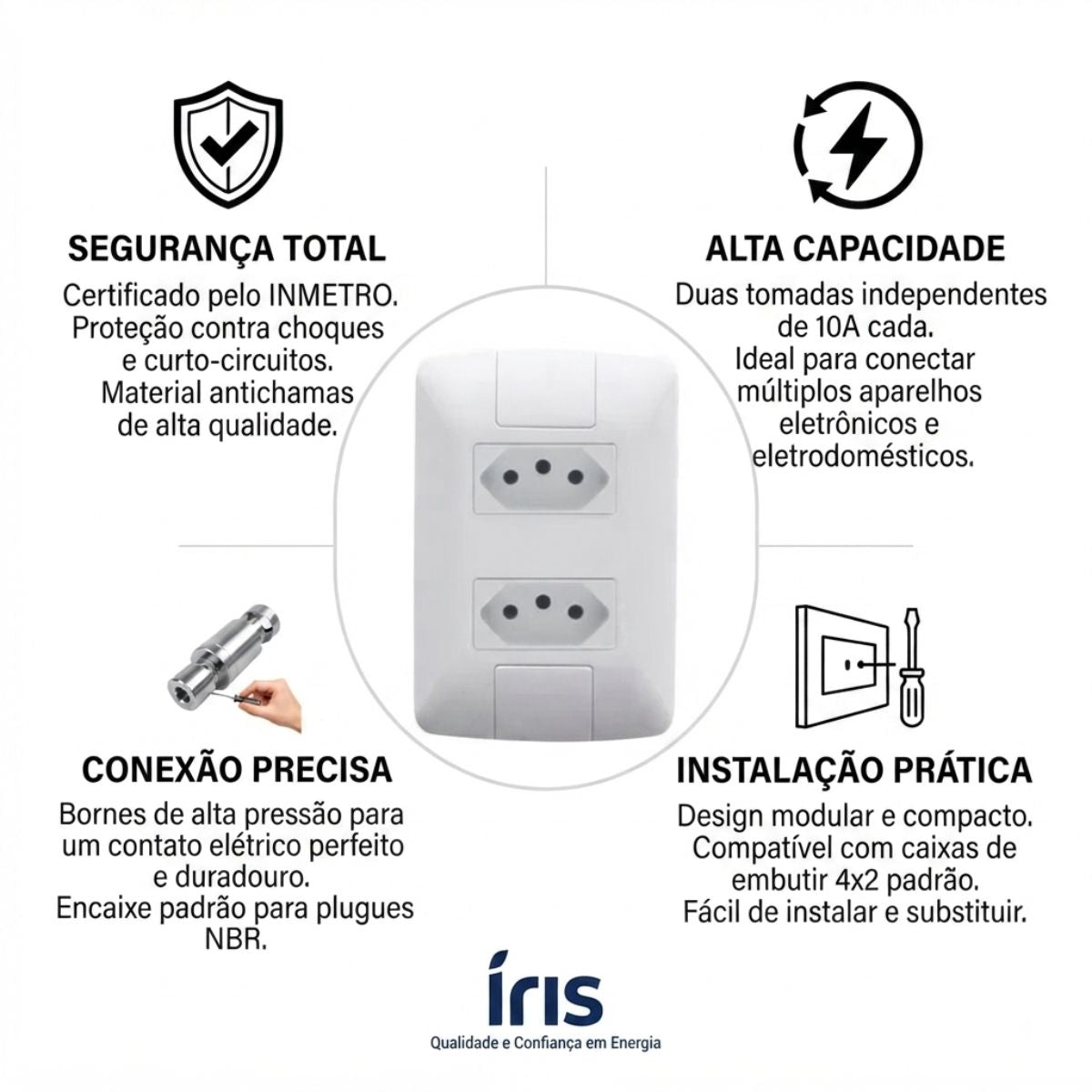 Conjunto 4x2 2 Tomadas 2P+T 10A Íris