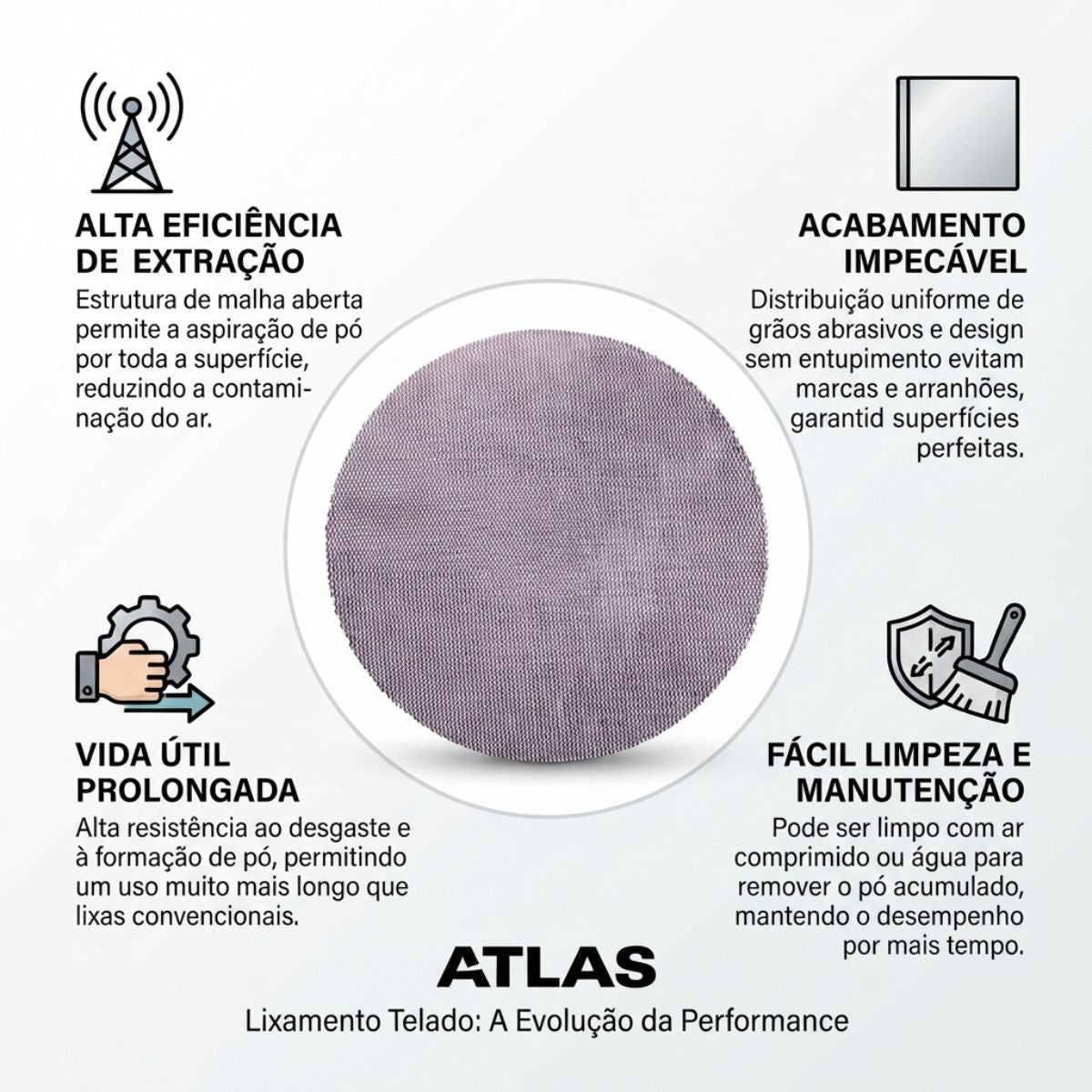 Disco Abrasivo Telado 225 mm – Grão 150 Atlas