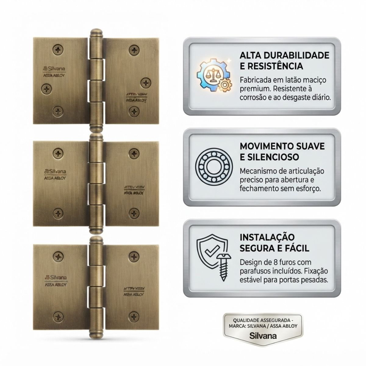 Dobradiça Pino Bola 3 x 2.1/2" Cartela com 3 Peças Loth