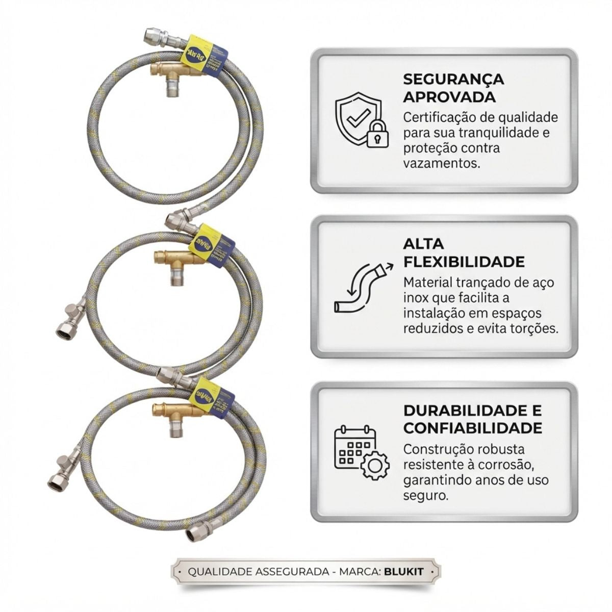 Engate Flexível Aço Inox para Gás M x F 1/2" 200cm Blukit