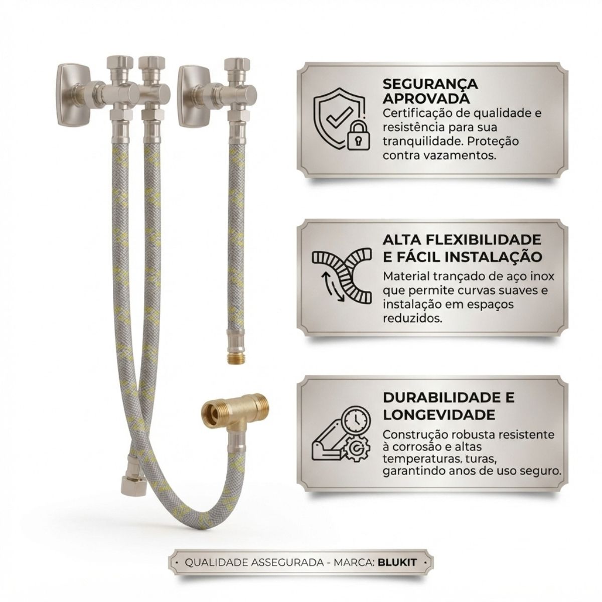 Engate Flexível Aço Inox para Gás M x F 1/2" 150cm Blukit