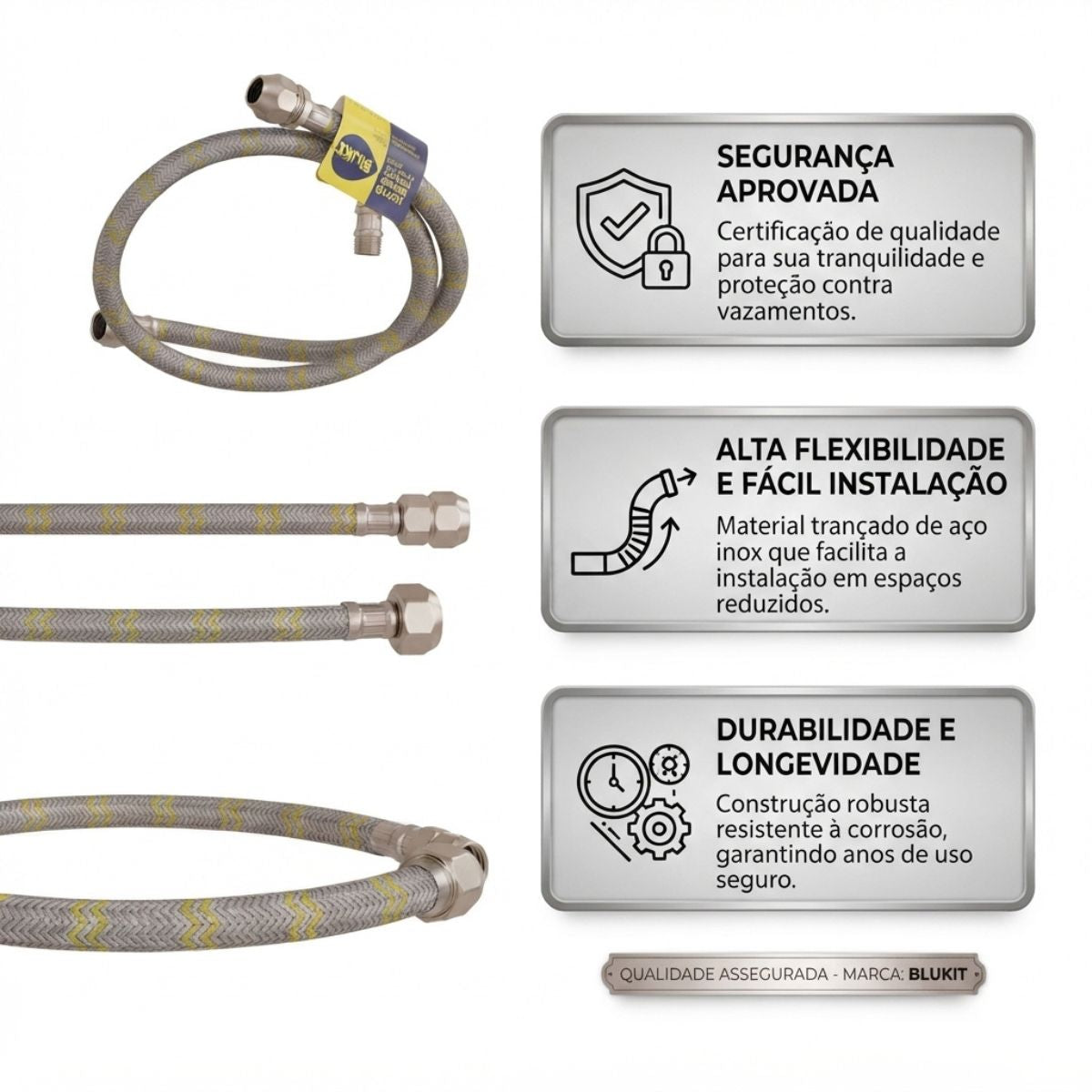 Engate Flexível Aço Inox para Gás com Abraçadeira 3/8" 150cm Blukit