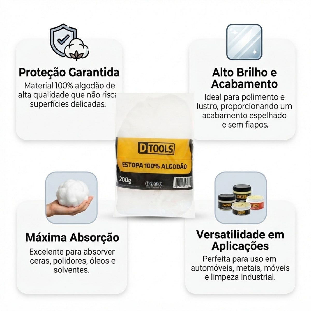 Estopa para Polimento de Algodão 200g Dtools