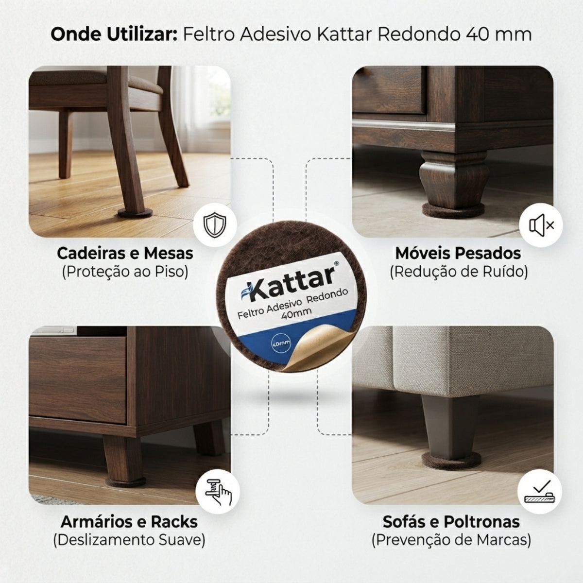 Feltro Adesivo para Móveis Redondo 40 mm Kattar