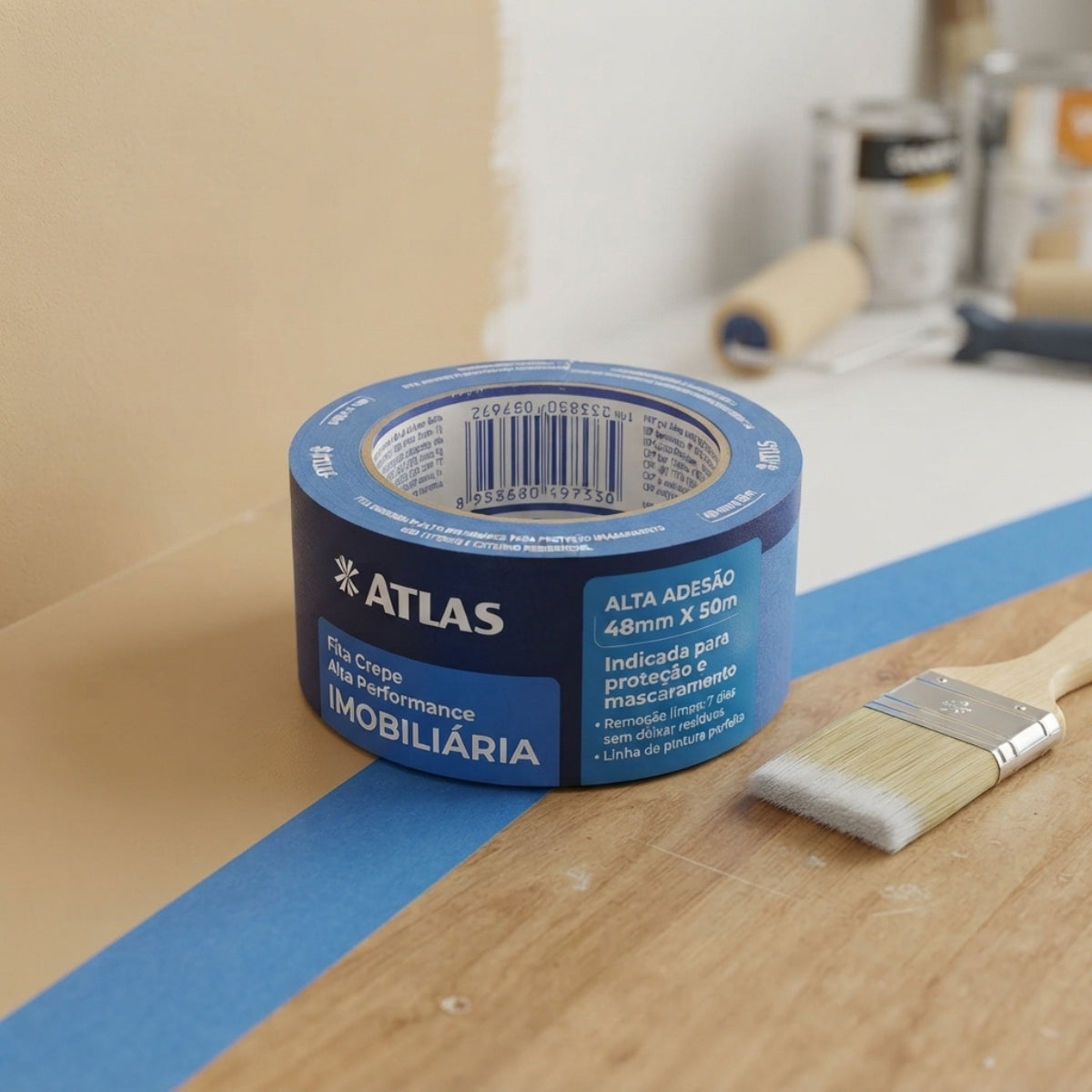 Fita Crepe para Pintura Imobiliária Azul 48mm x 50m Atlas