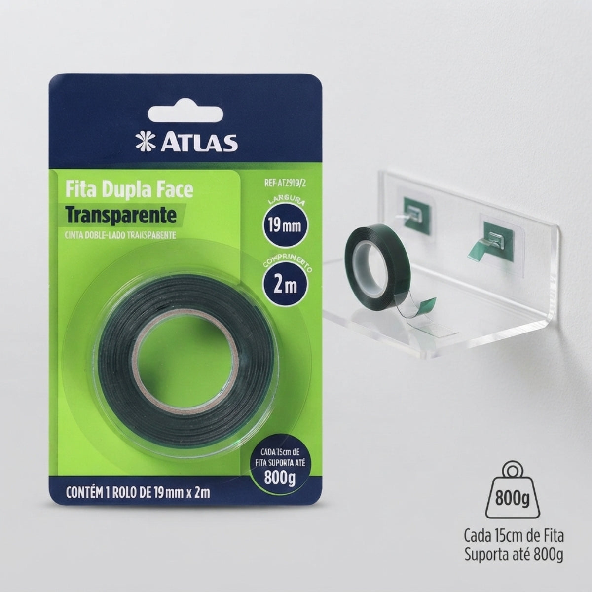 Fita Dupla Face Transparente 19mm x 2m Atlas