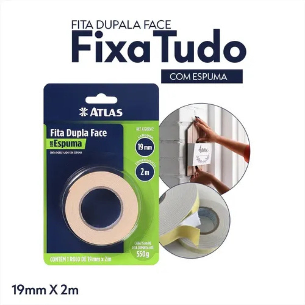 Fita Dupla Face Espuma 19mm x 2m Atlas