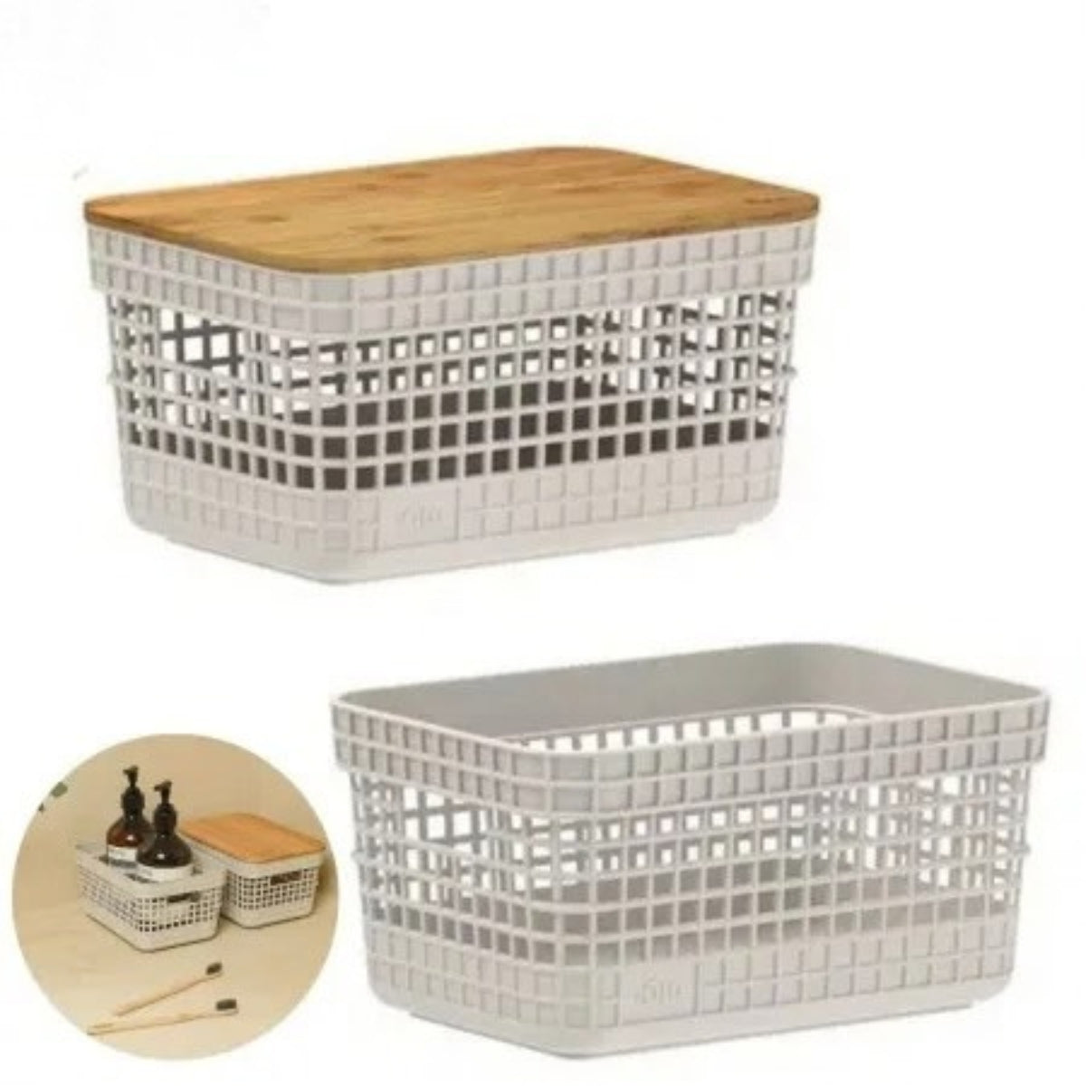 Cesto Organizador Grid Tampa Bambu 8L Bege OU