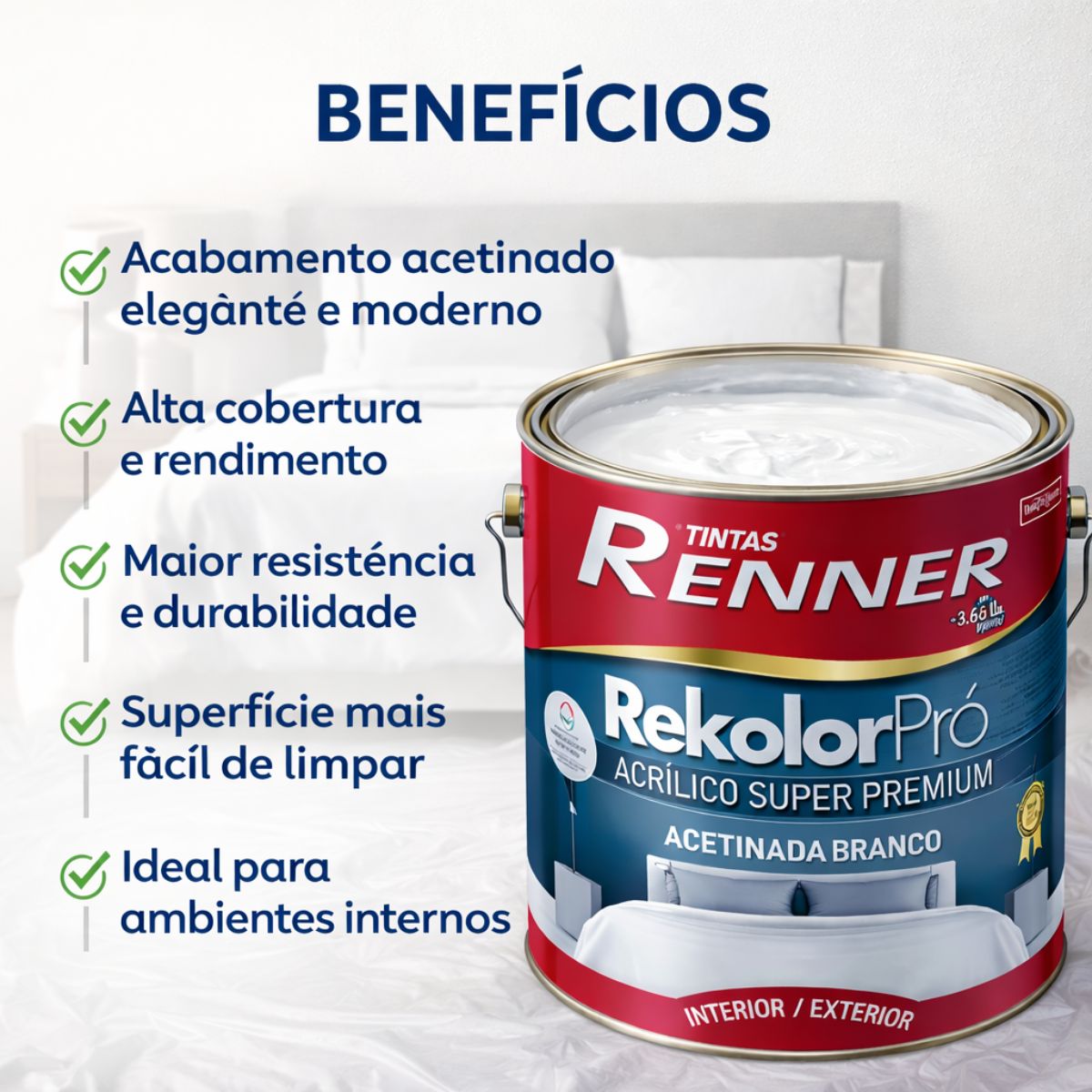 Tinta Rekolor Pro Acetinada Branco 3,6L Renner