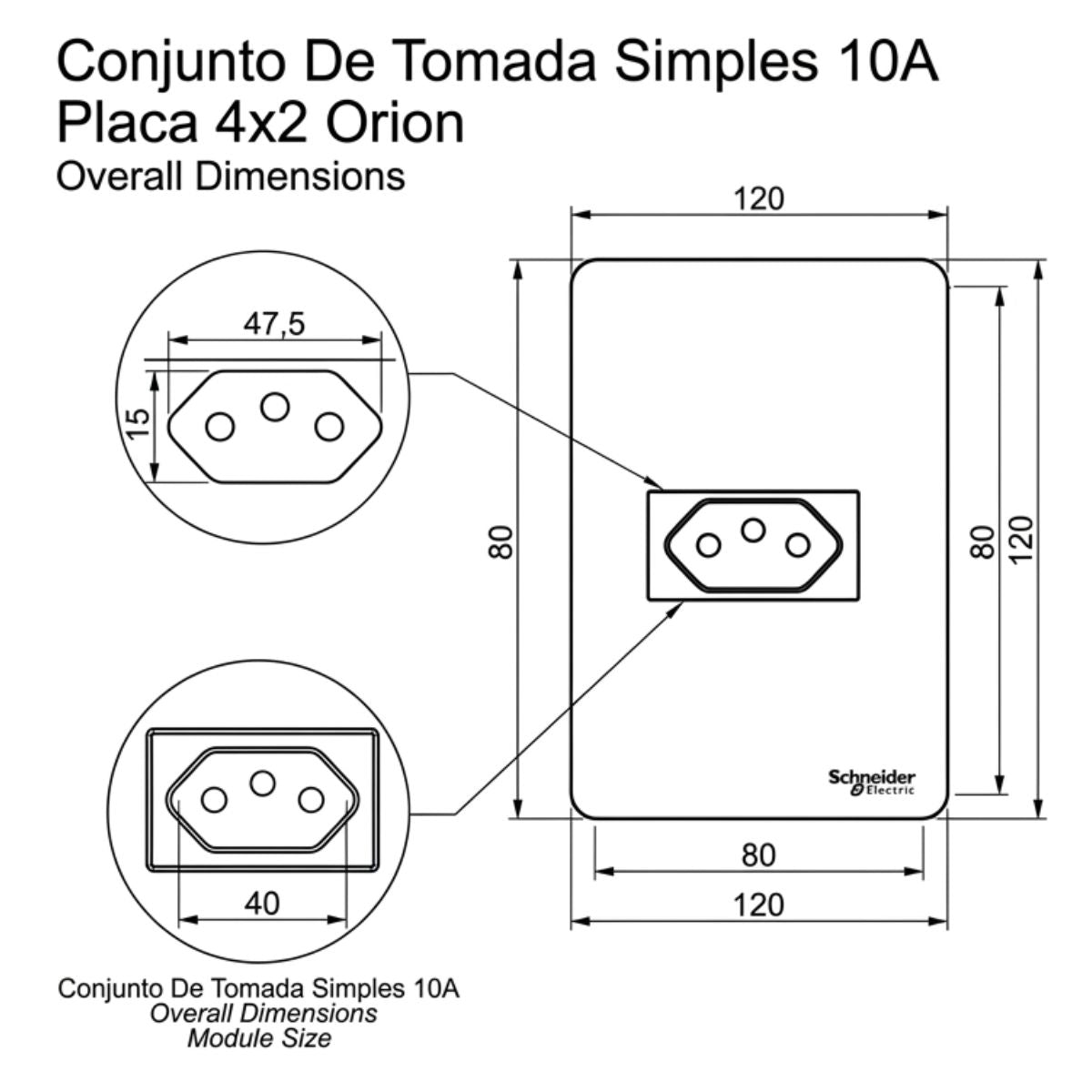 Conjunto De Tomada Simples 10A Orion Schneider