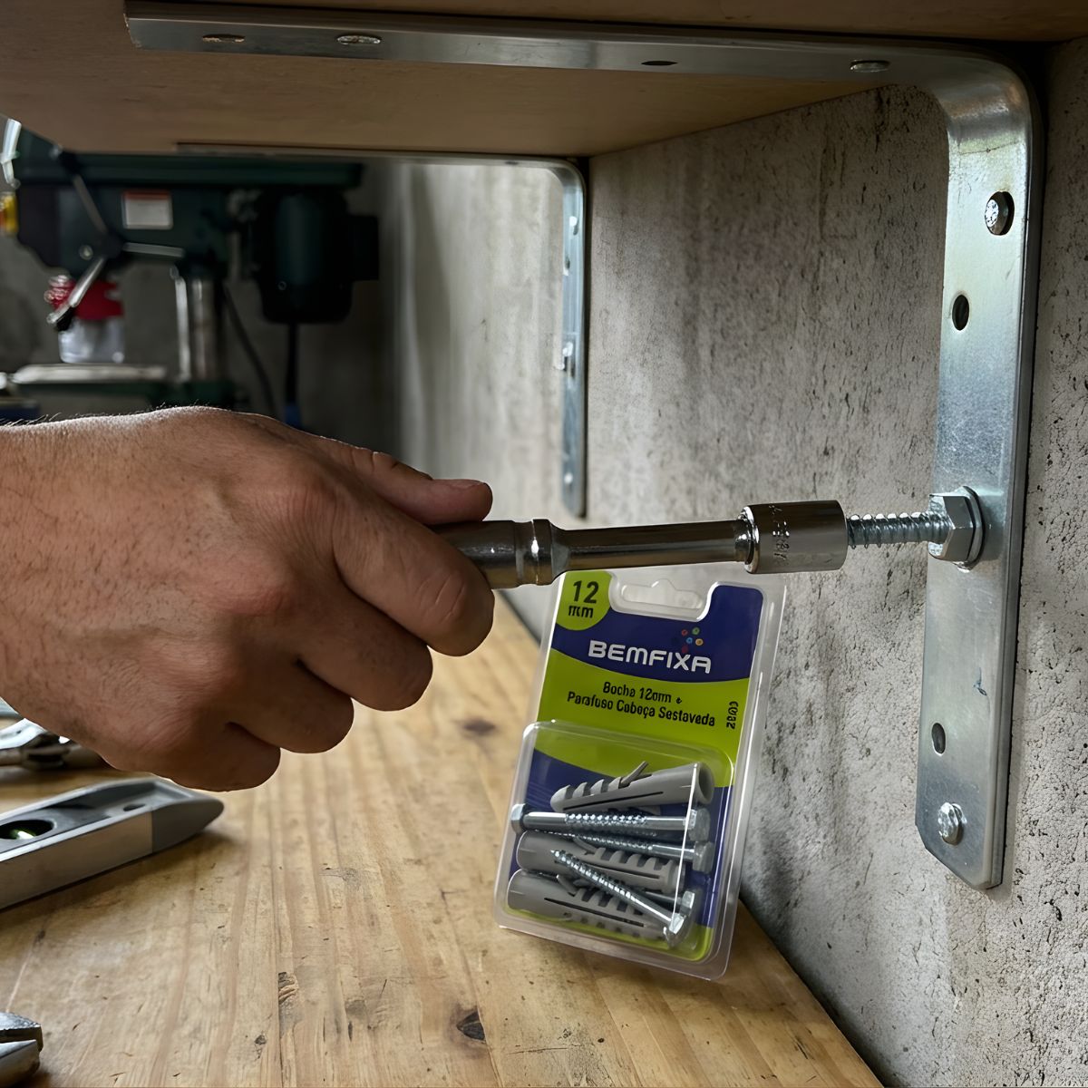 Bucha 12mm+Parafuso Cabeça Sextavada BemFixa