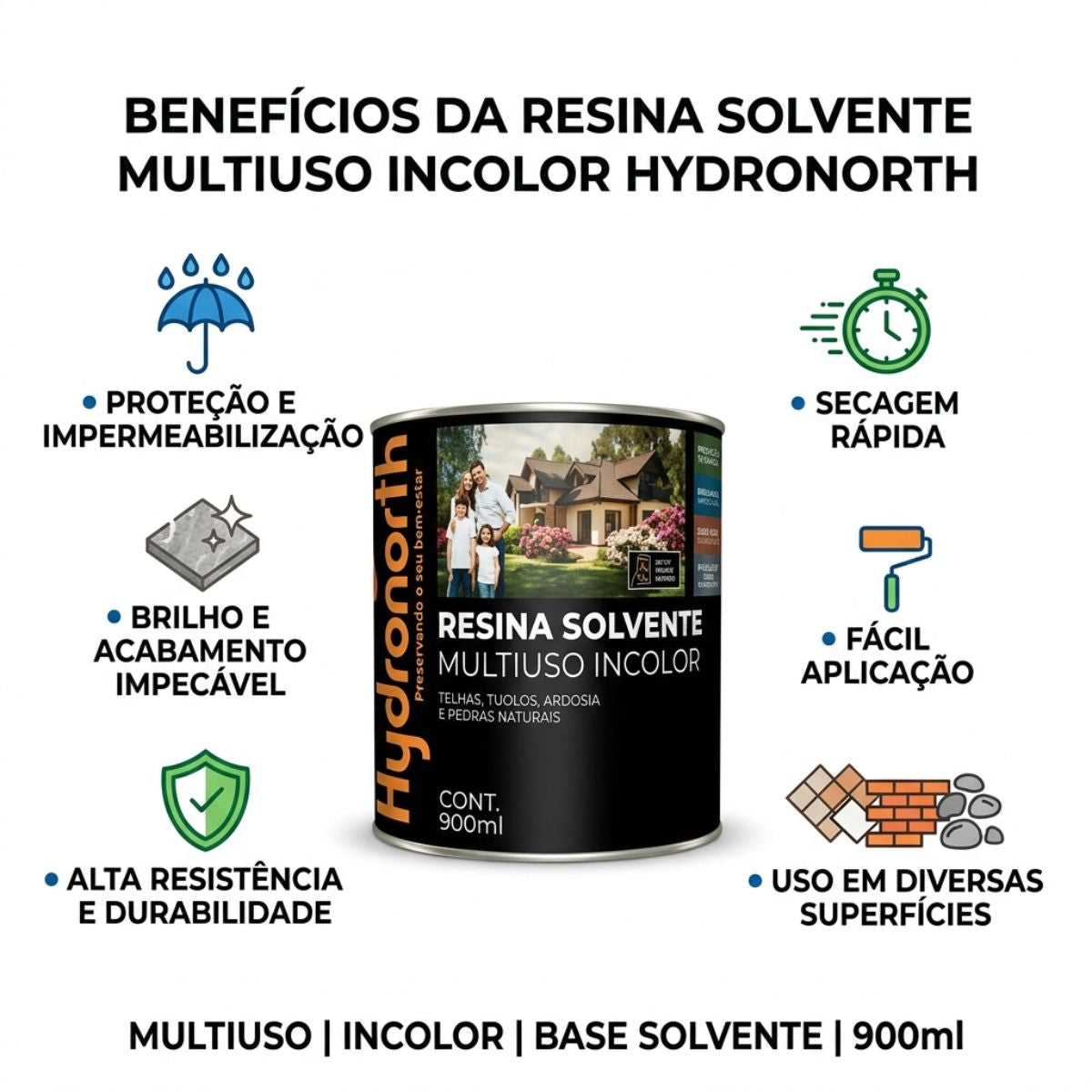 Resina Solvente Multiuso Incolor 900ml Hydronorth