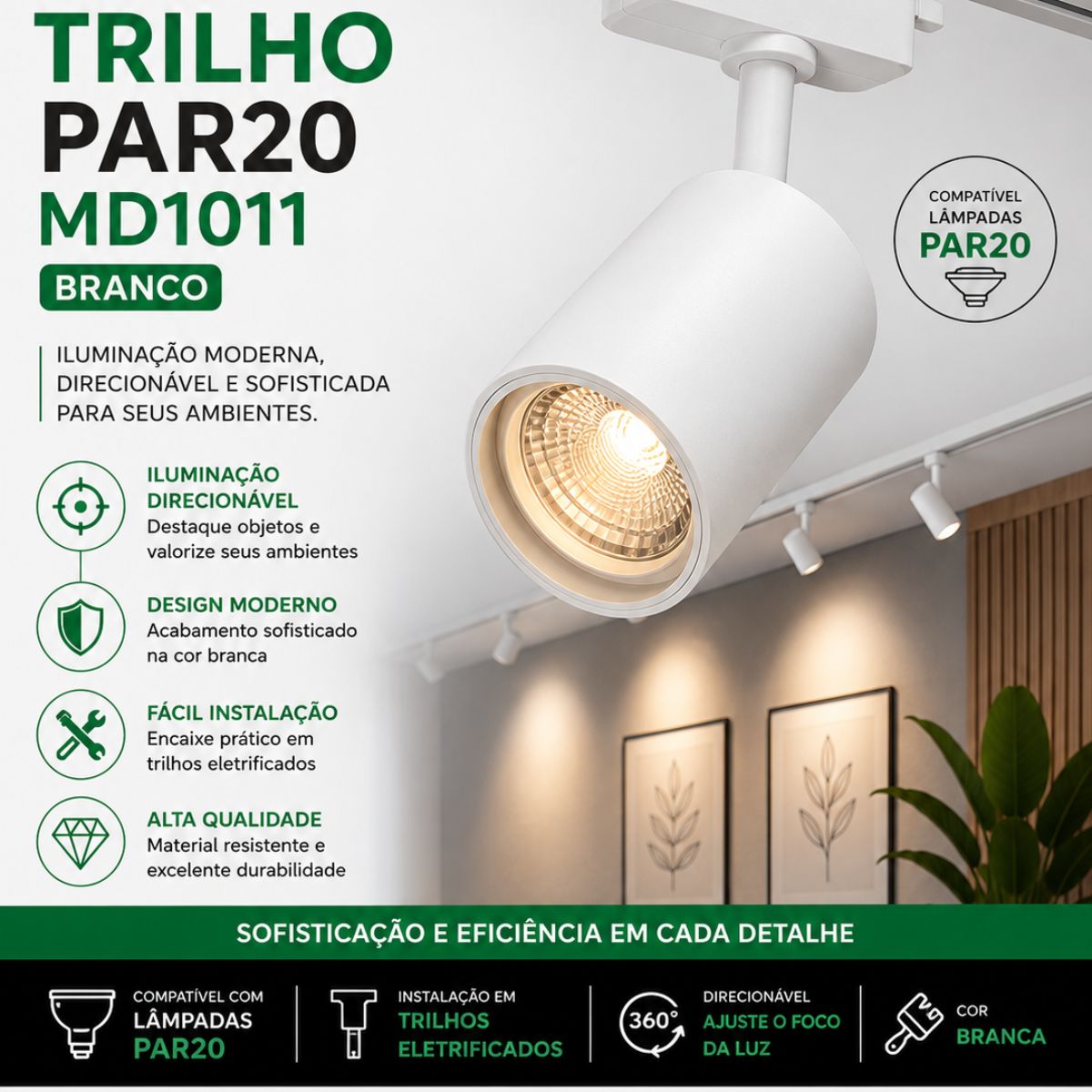Spot Para Trilho Par20 Branco - Md1011 Taschibra
