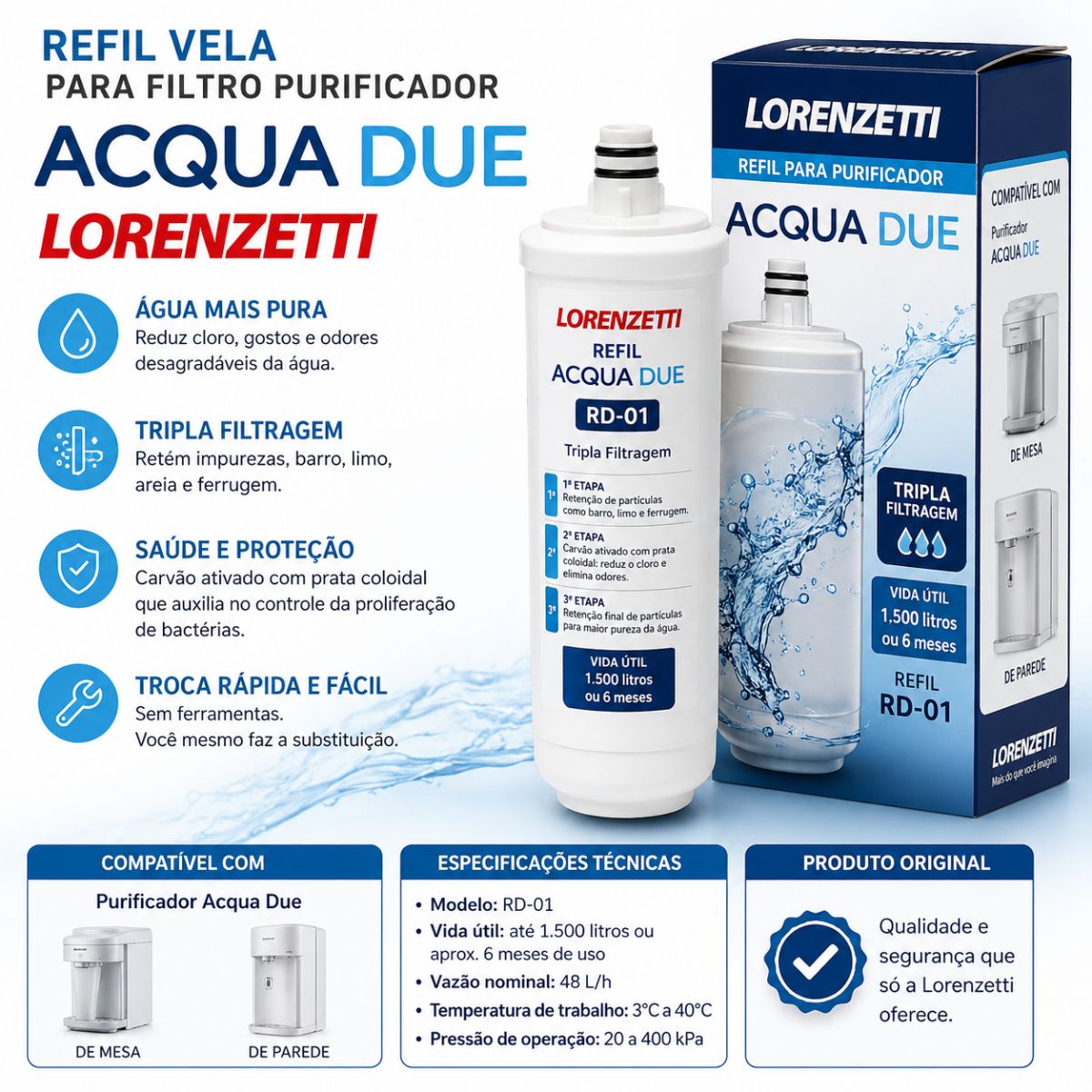 REFIL VELA PARA FILTRO PURIFICADOR ACQUA DUE Lorenzetti