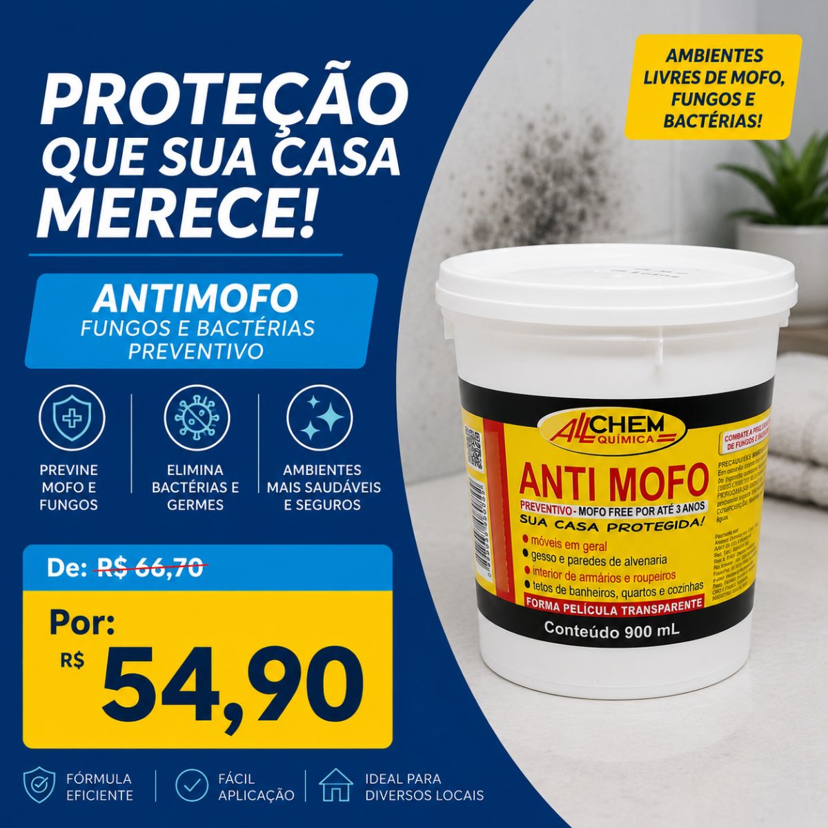 Antimofo Preventivo Fungos e Bactérias 900ml Allchem